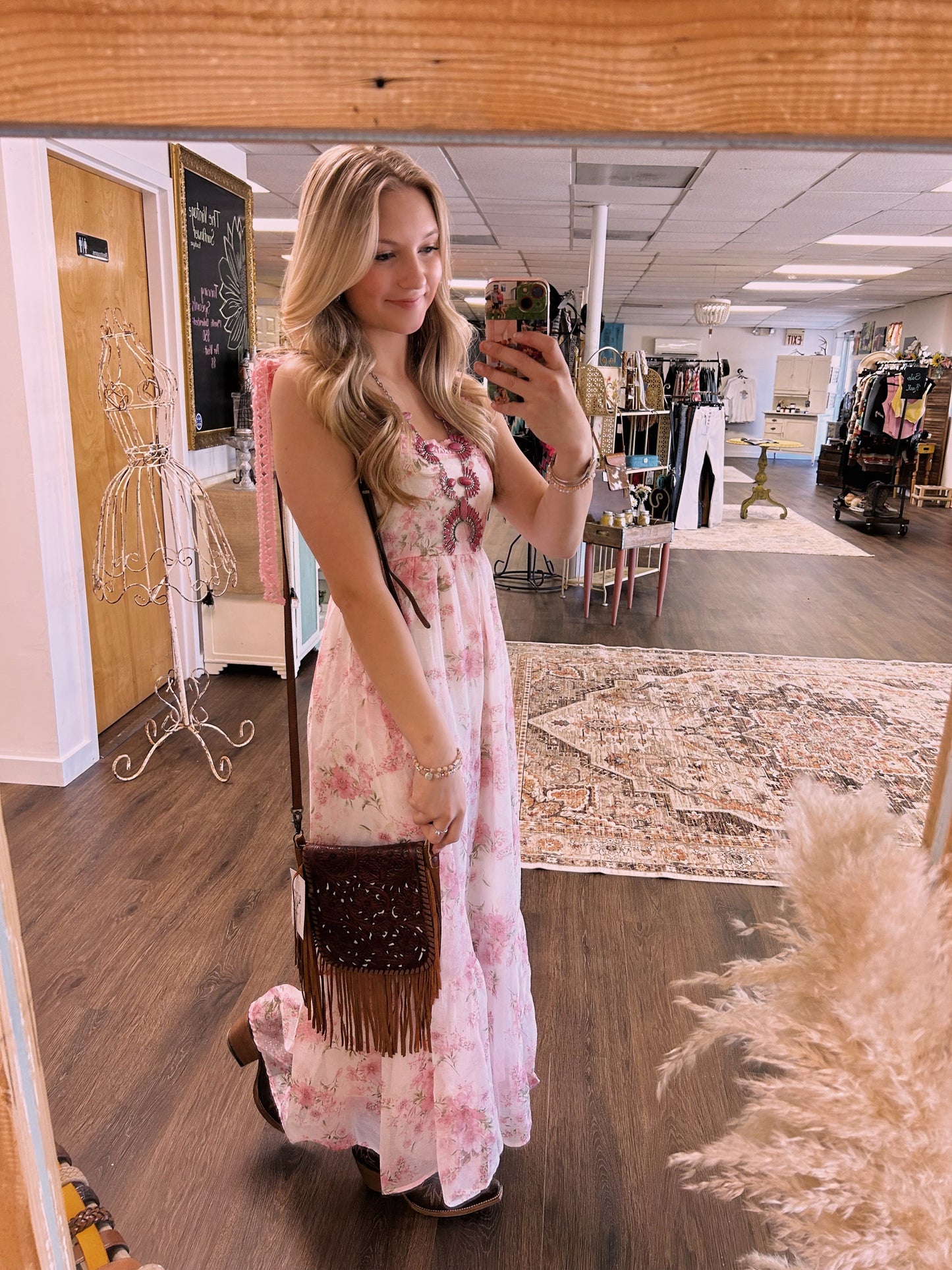 Sheer Pink Floral Maxi Dress