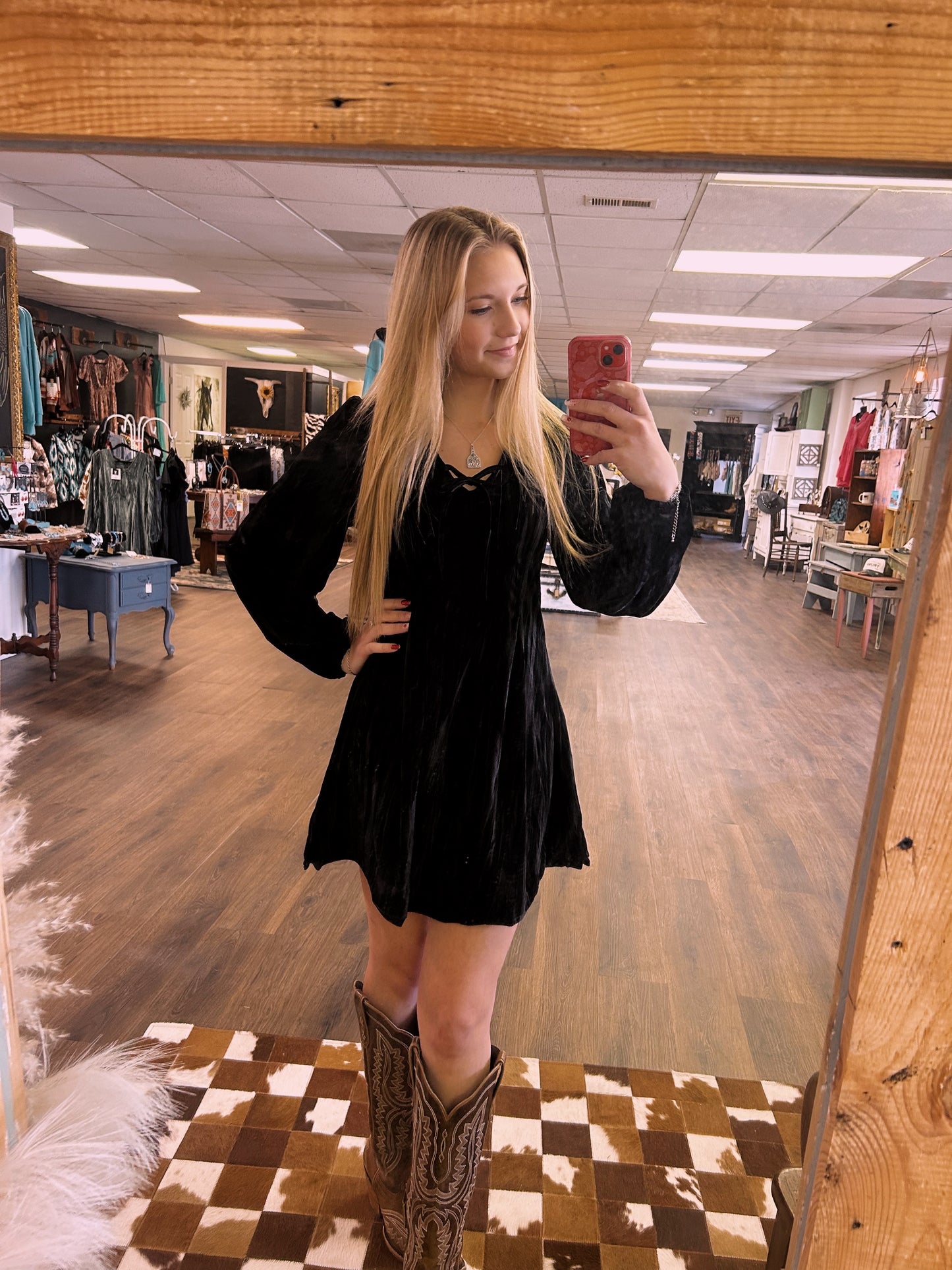 Ribbon Velvet Black Dress