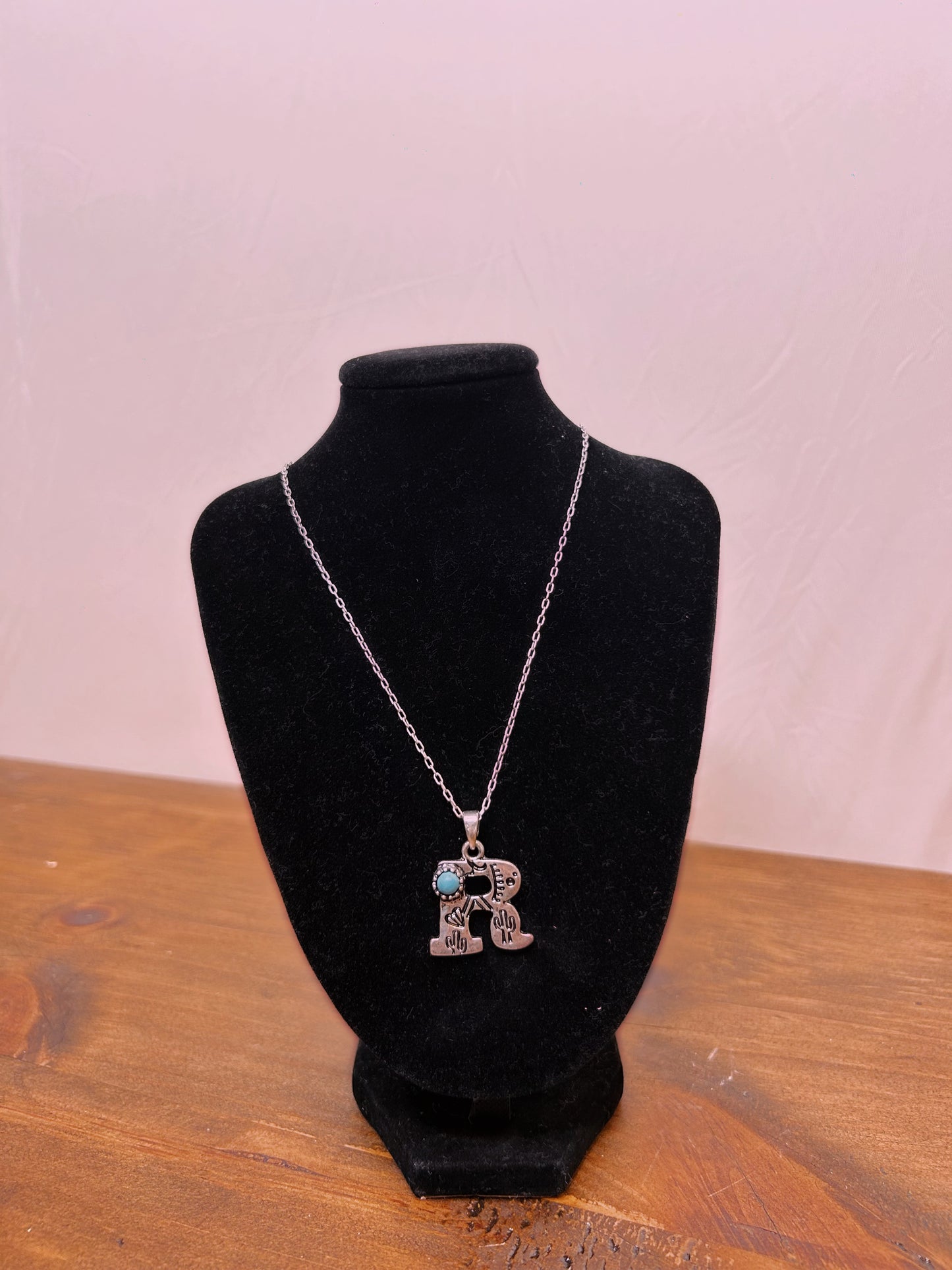 Turquoise Initial "R" Necklace