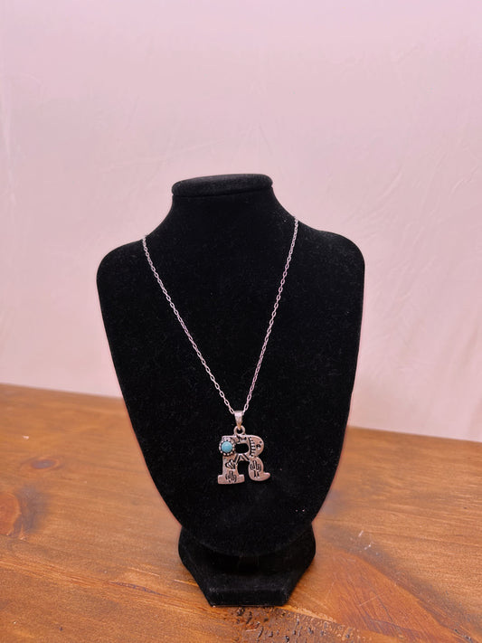 Turquoise Initial "R" Necklace
