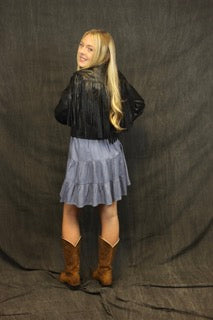 Le Lis Black Fringe faux Leather Jacket