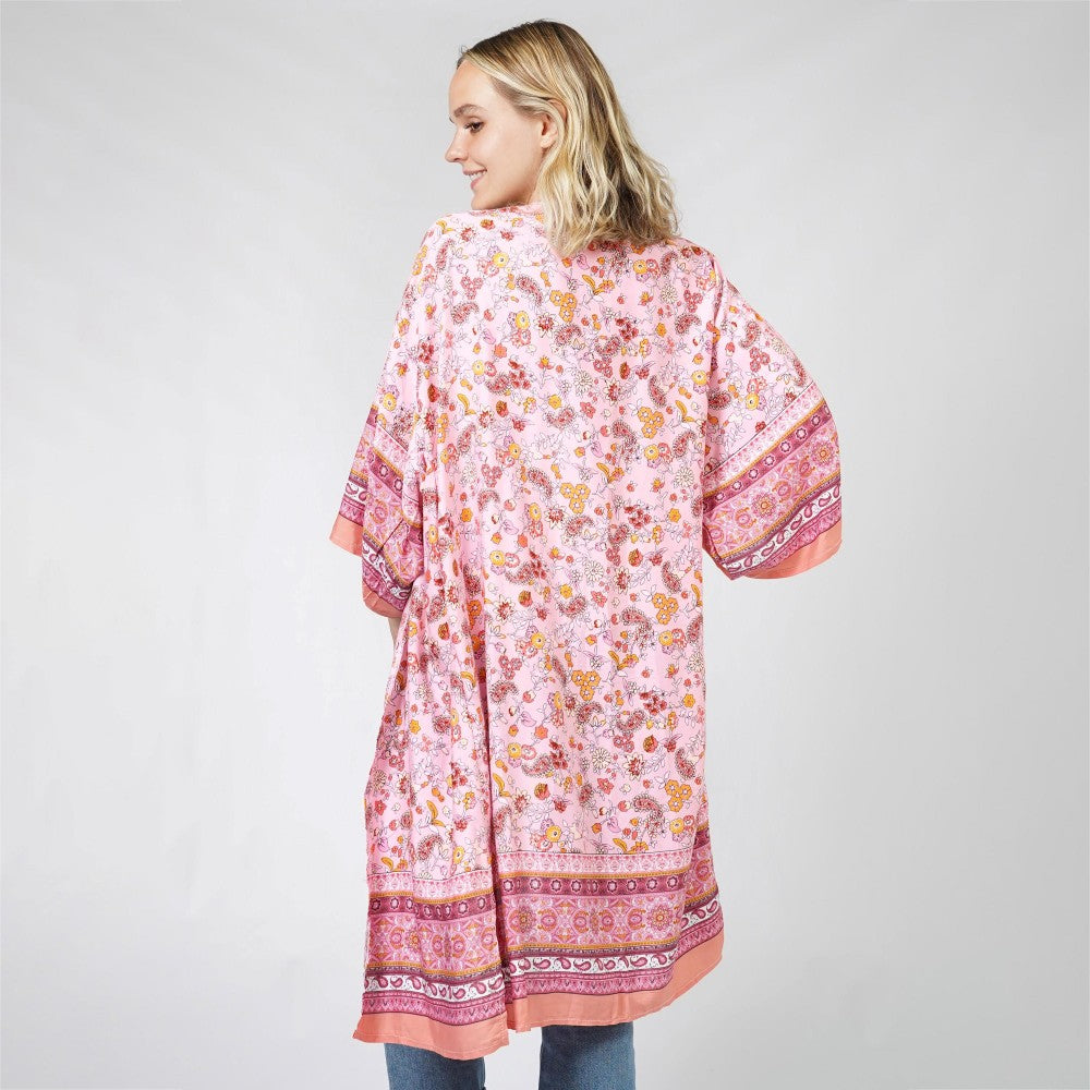 Pink and Yellow Floral Print Duster