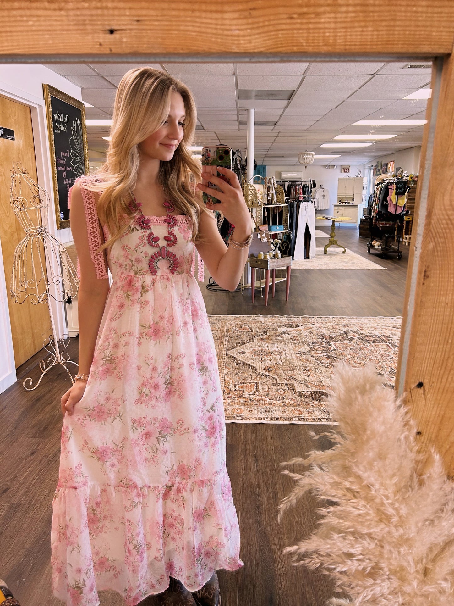 Sheer Pink Floral Maxi Dress