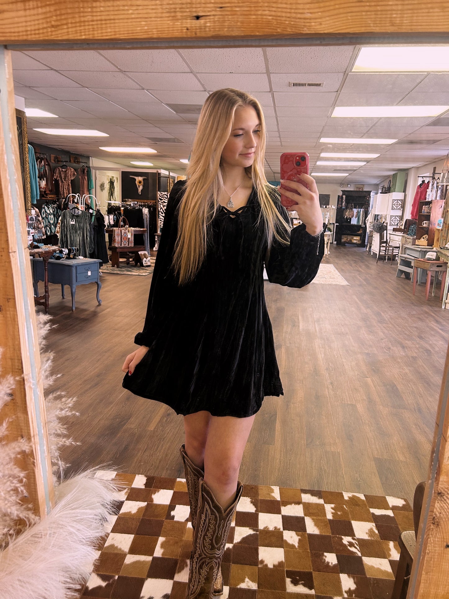 Ribbon Velvet Black Dress