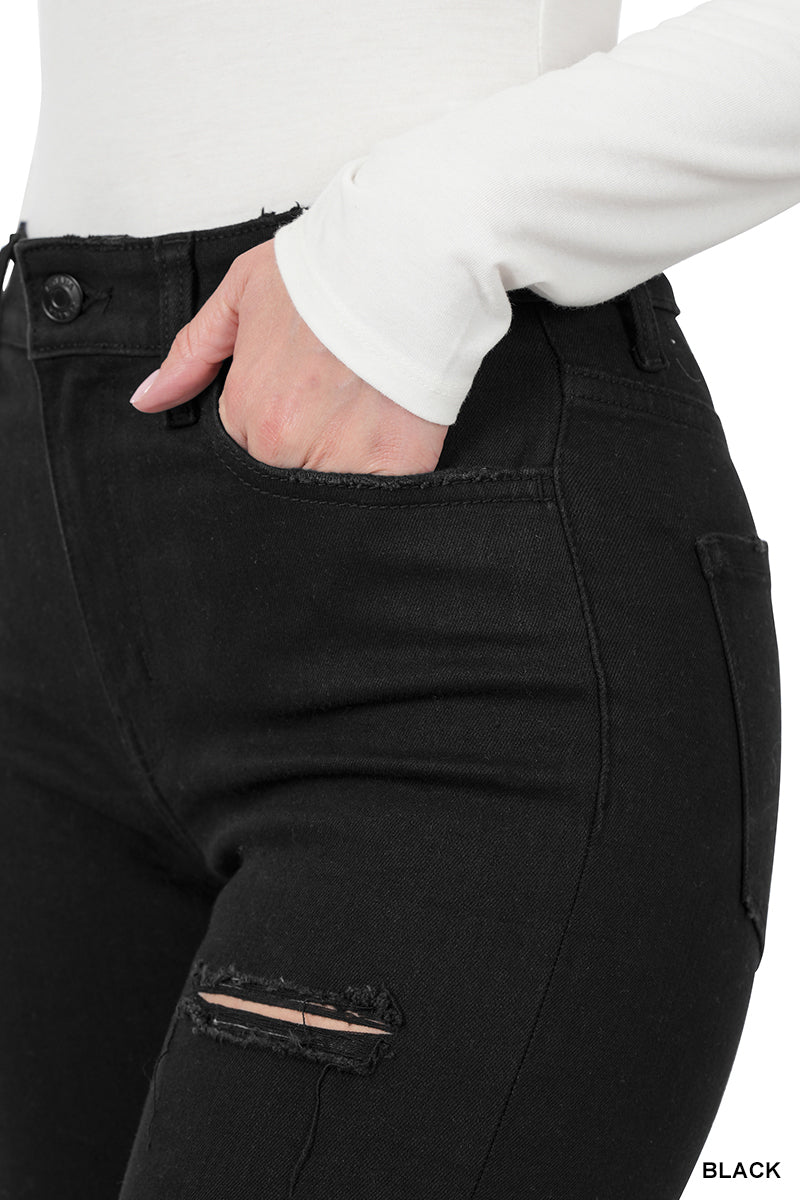 Black Distressed Crop Denim Pants