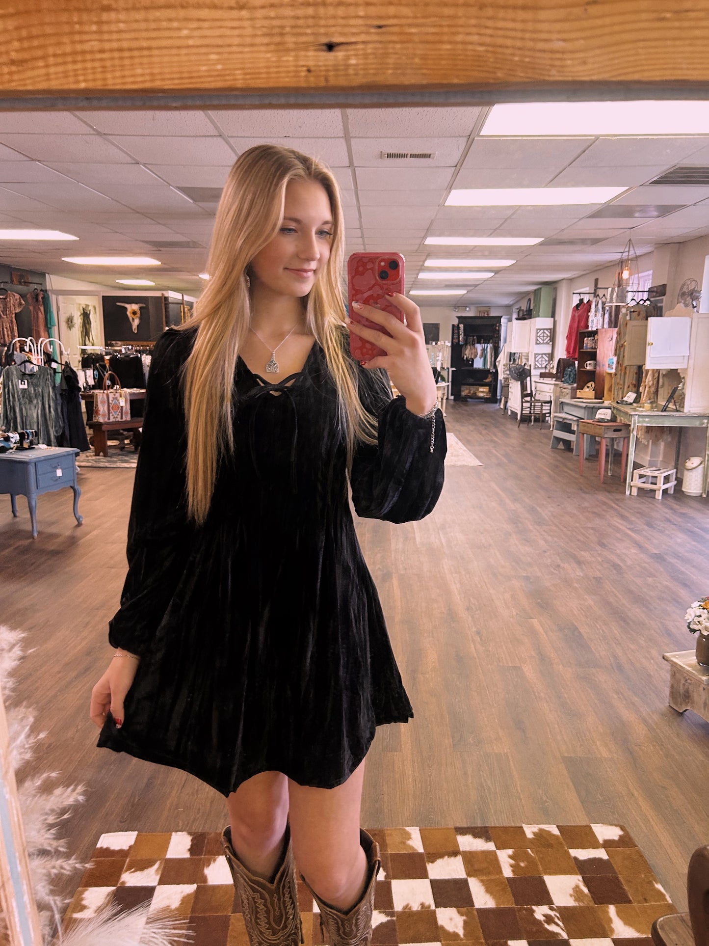 Ribbon Velvet Black Dress