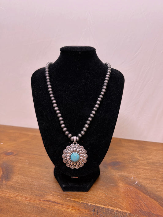 Turquoise Stone Floral Necklace