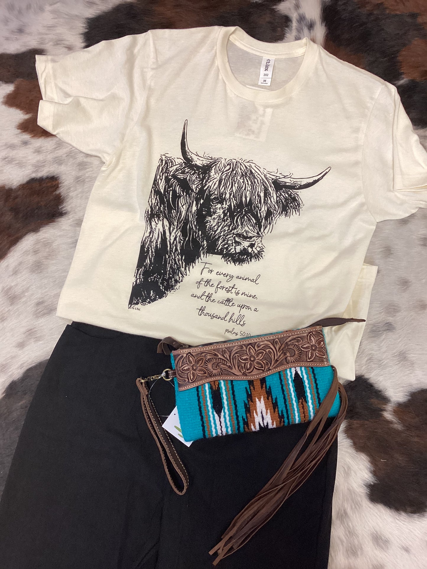 Highlander Cow Graphic Tee with Psalm 50:10