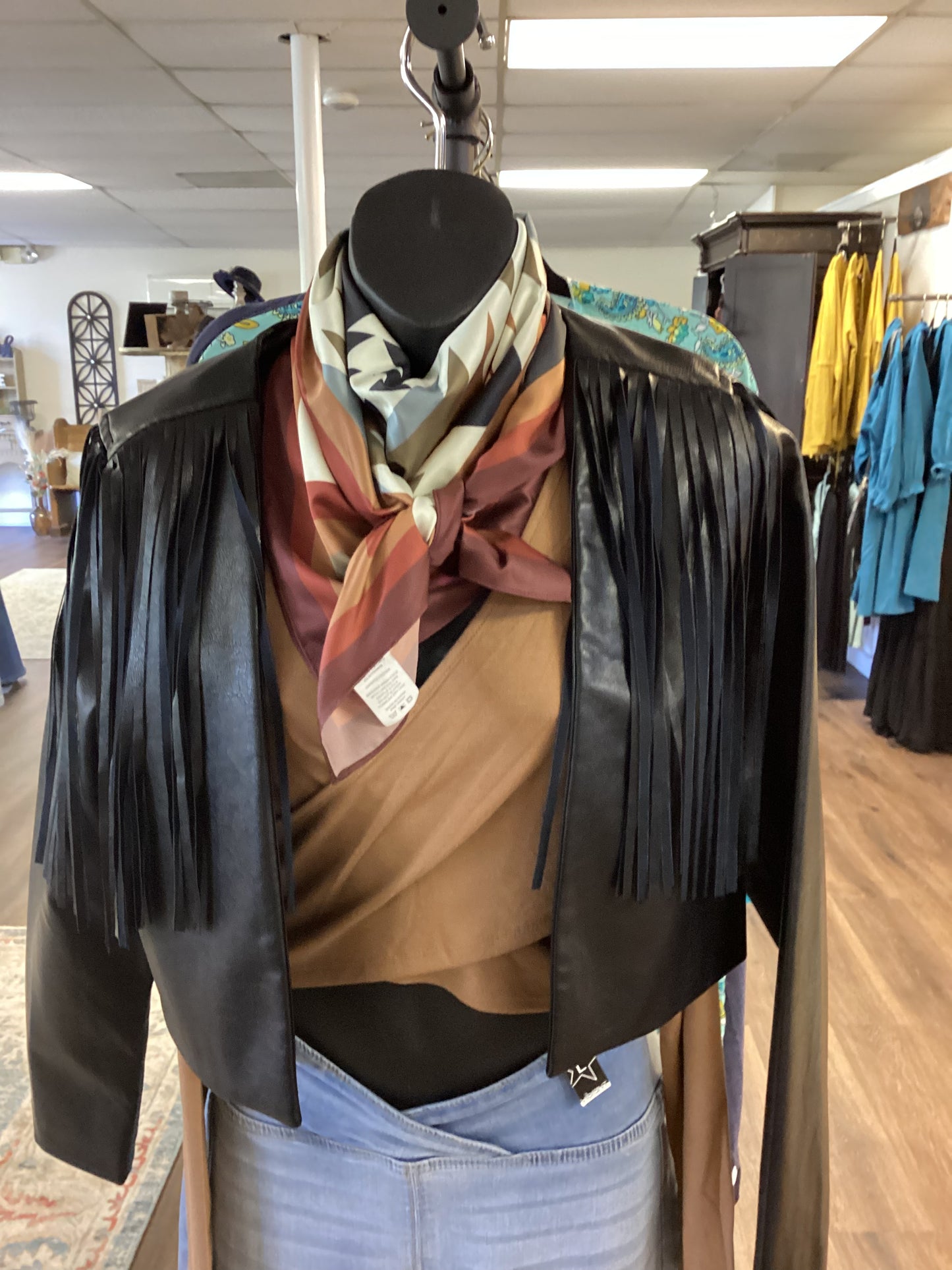 Le Lis Black Fringe faux Leather Jacket