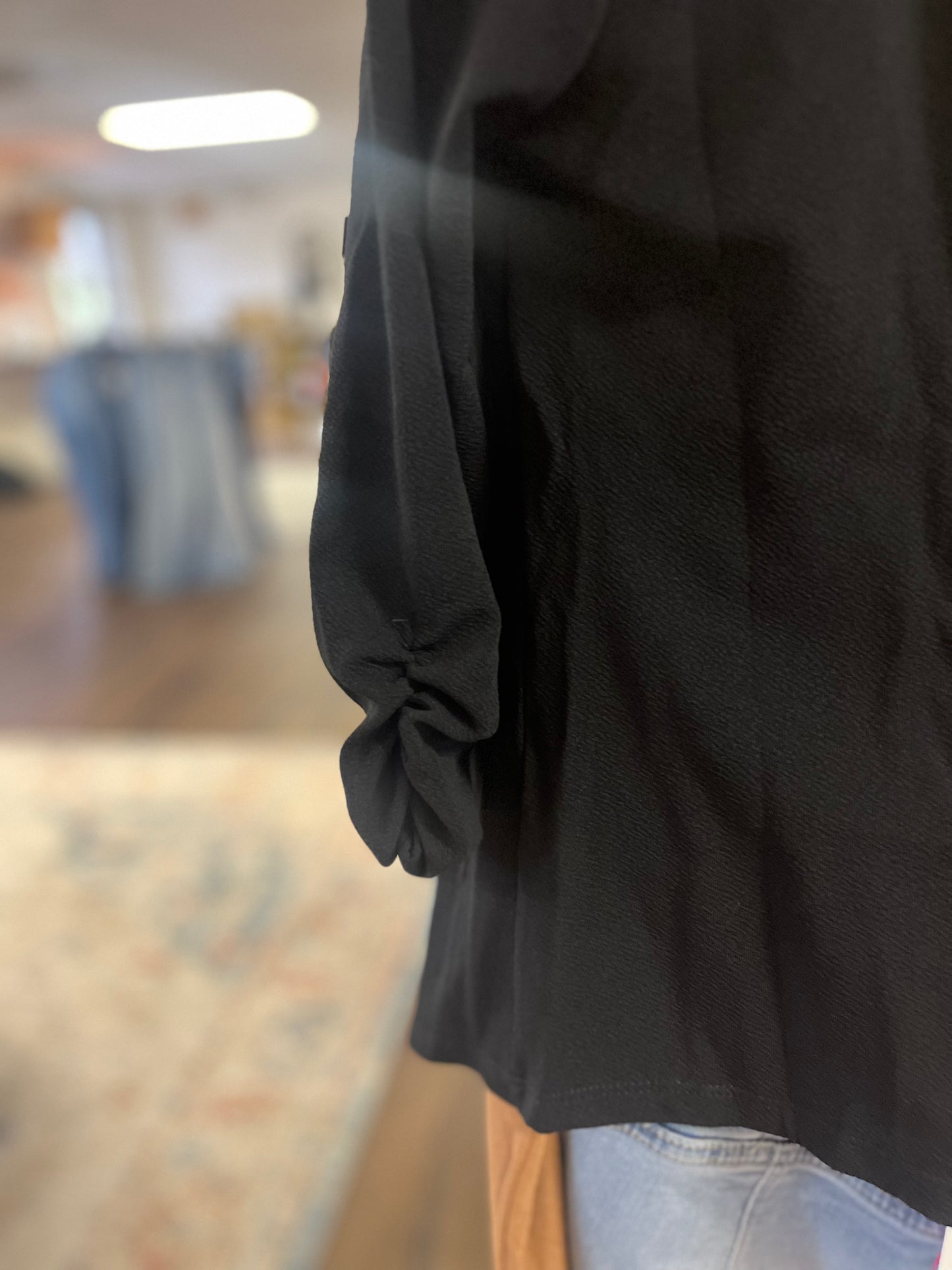 3/4 Sleeve With Shirring Detailed Open Blazer