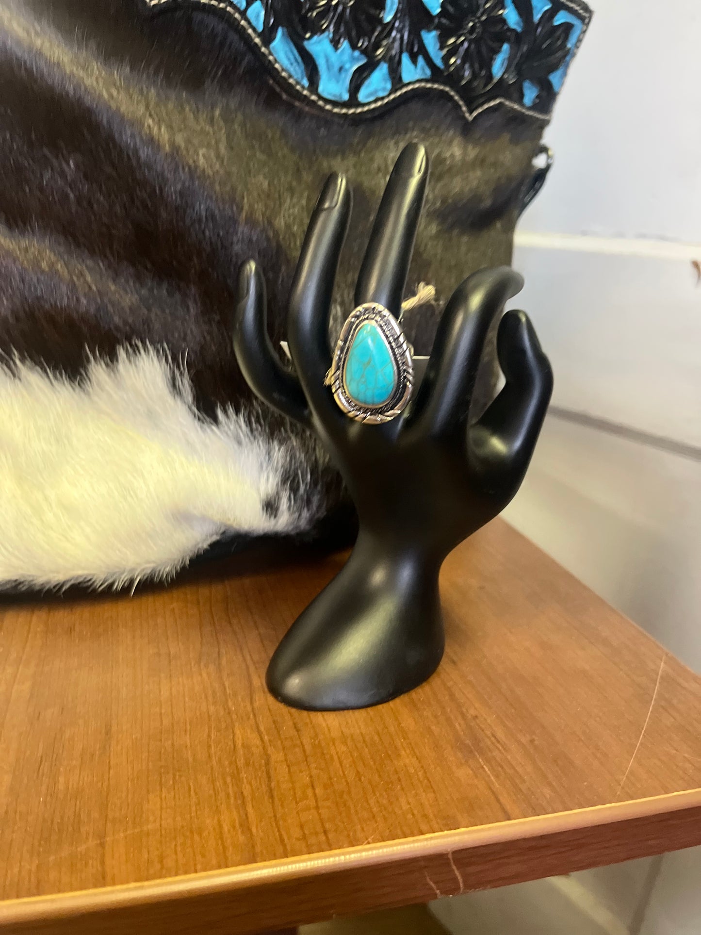Adjustable Western Turquoise Teardrop Ring