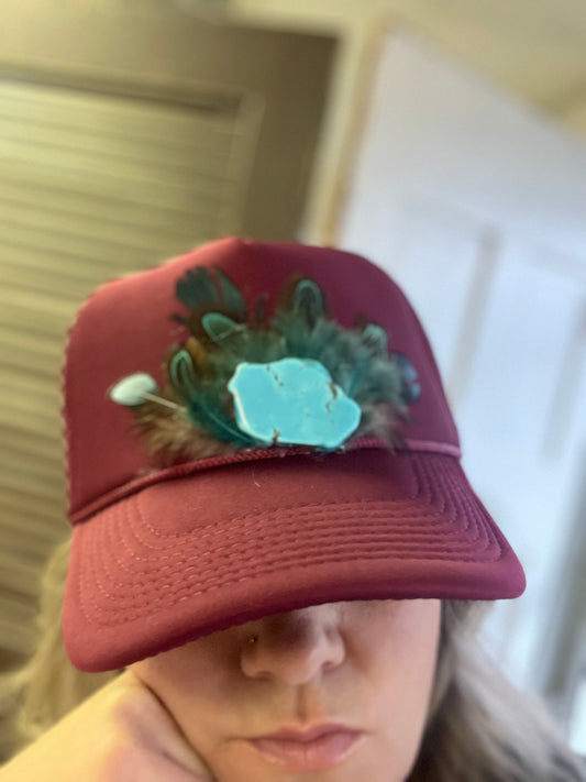 Burgundy Trucker Cap with Turquoise
