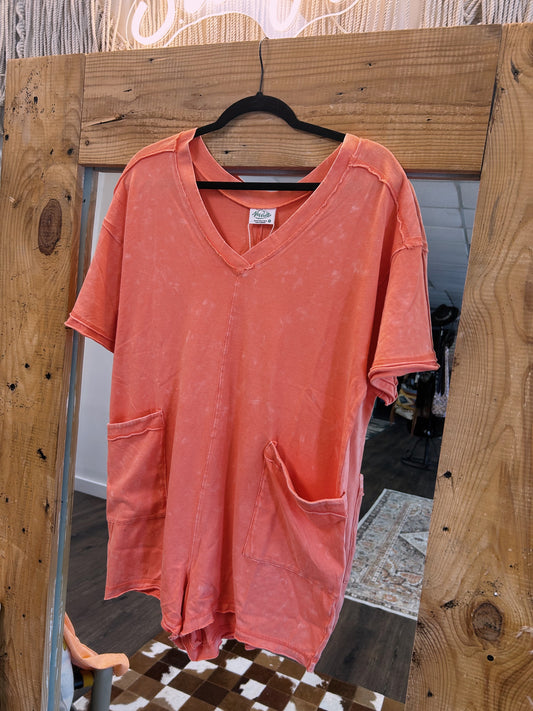 Coral Acid Washed Romper