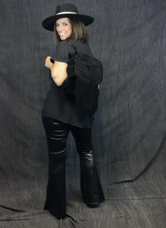 Black Faux Suede Fringe Backpack