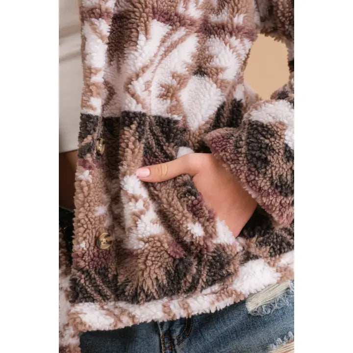 Aztec Printed Mock Neck Button Front Jacket