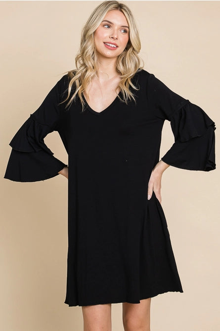 V Neck Ruffle Sleeve A Line Dress *2 COLORS*