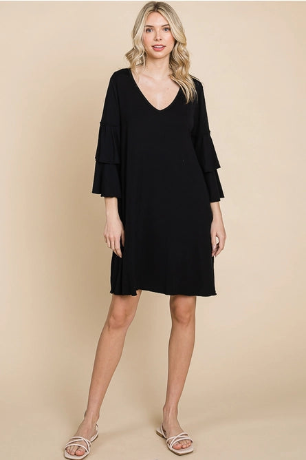 V Neck Ruffle Sleeve A Line Dress *2 COLORS*