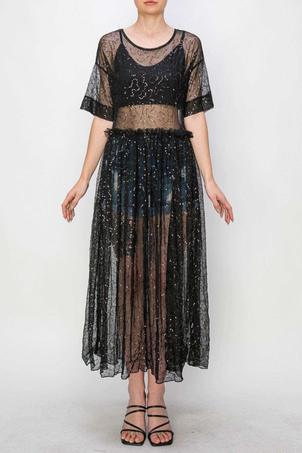 Black Sequin Sheer Dress