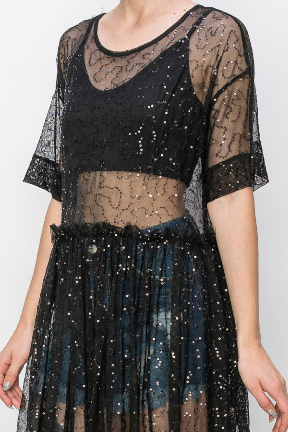 Black Sequin Sheer Dress
