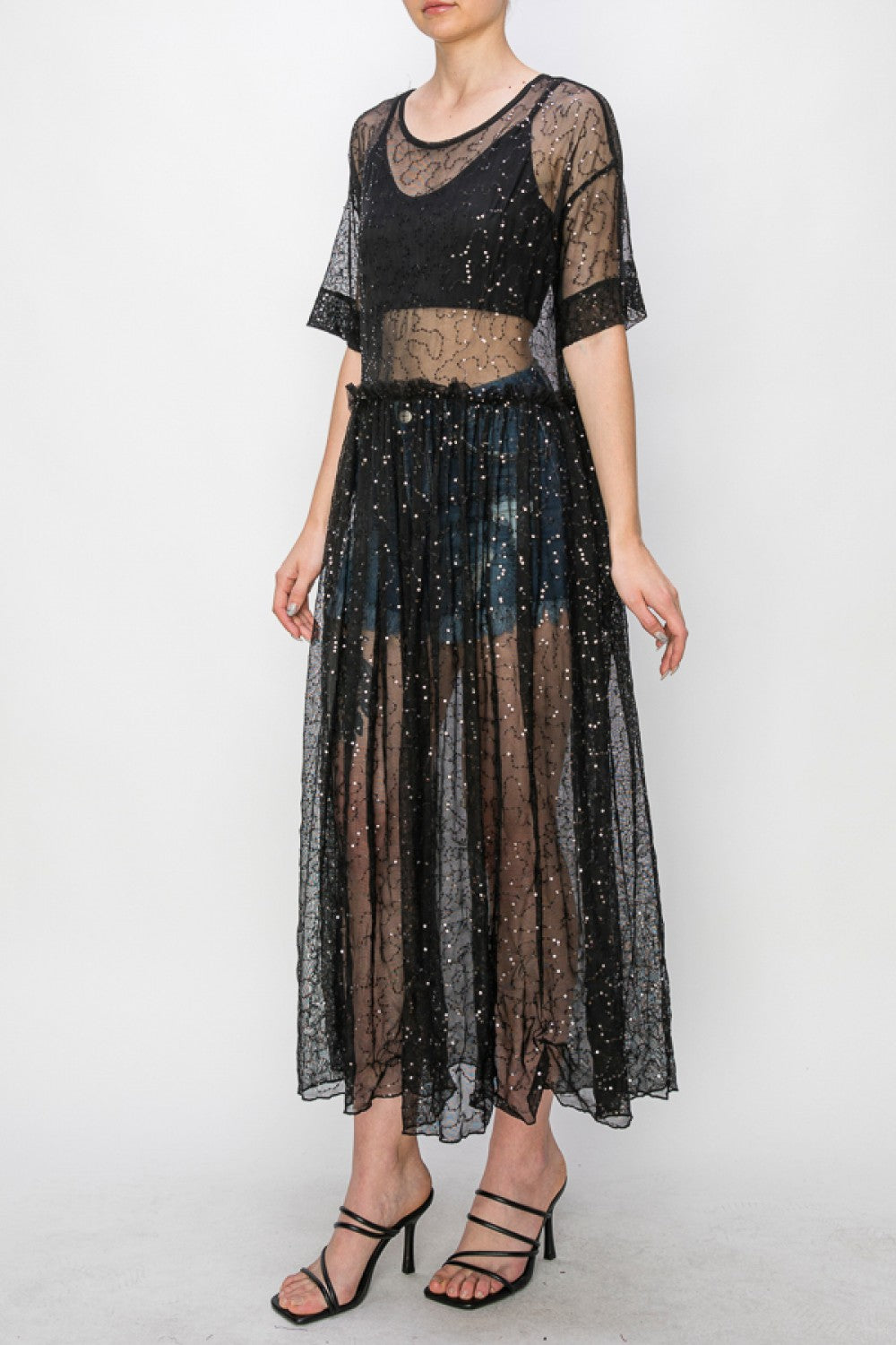 Black Sequin Sheer Dress