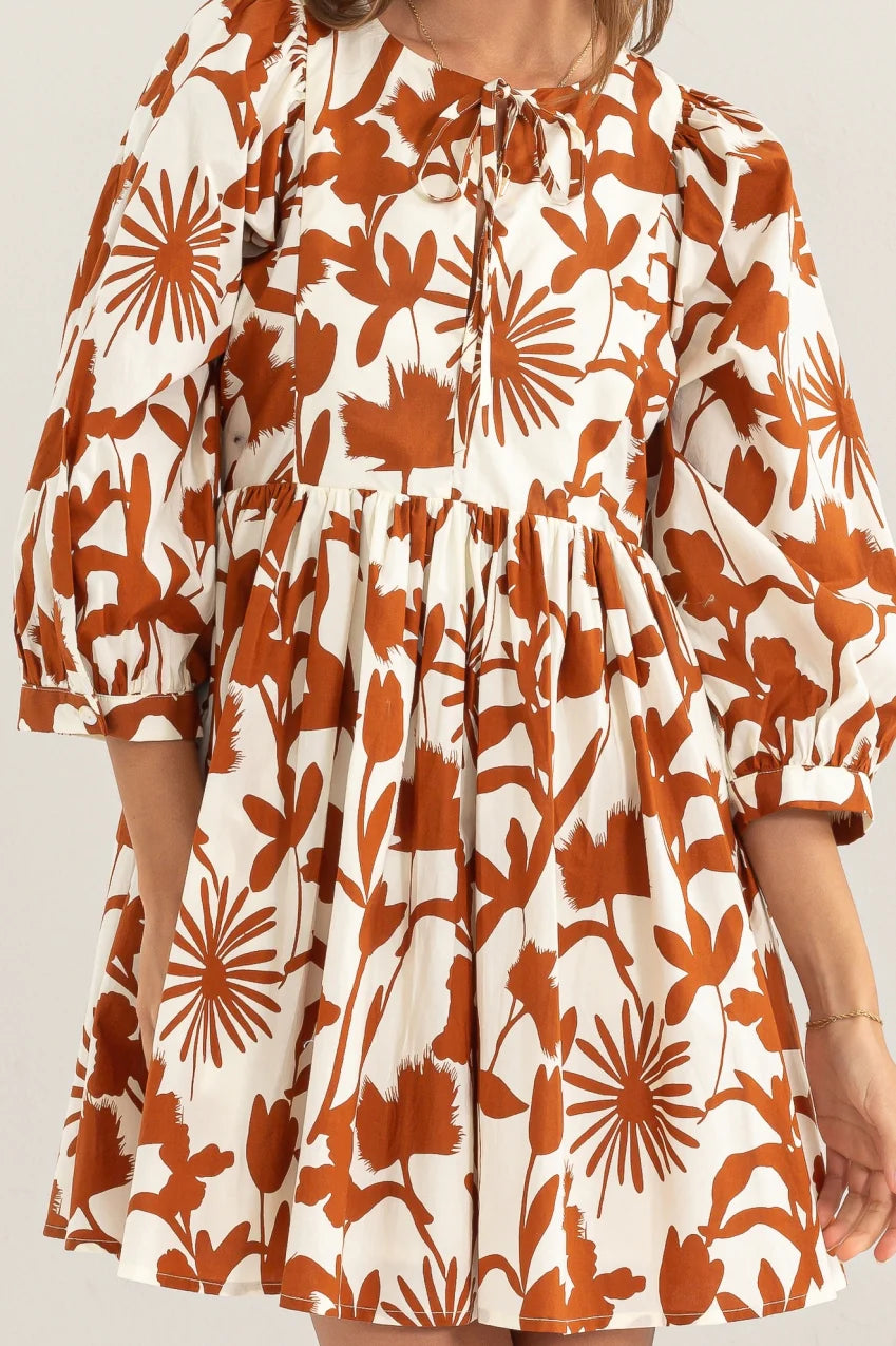 Brown Floral Print Dress
