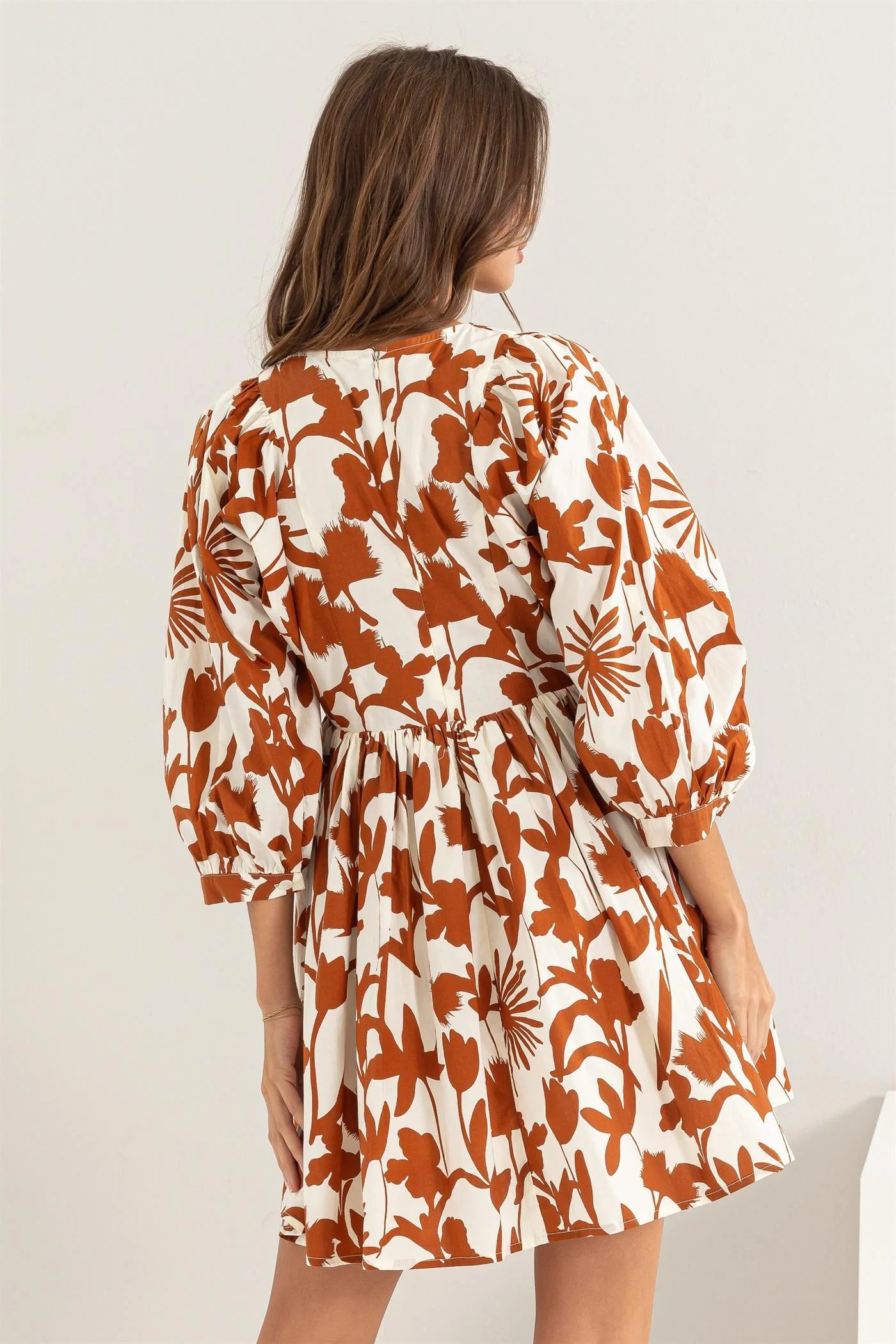 Brown Floral Print Dress