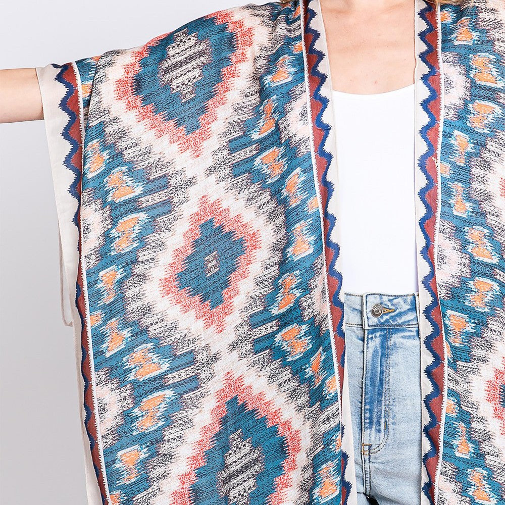 Coral and Blue Aztec Print Duster