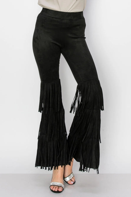 Layered Fringe Suede Pants