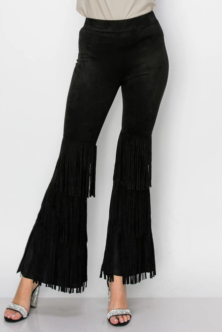 Layered Fringe Suede Pants
