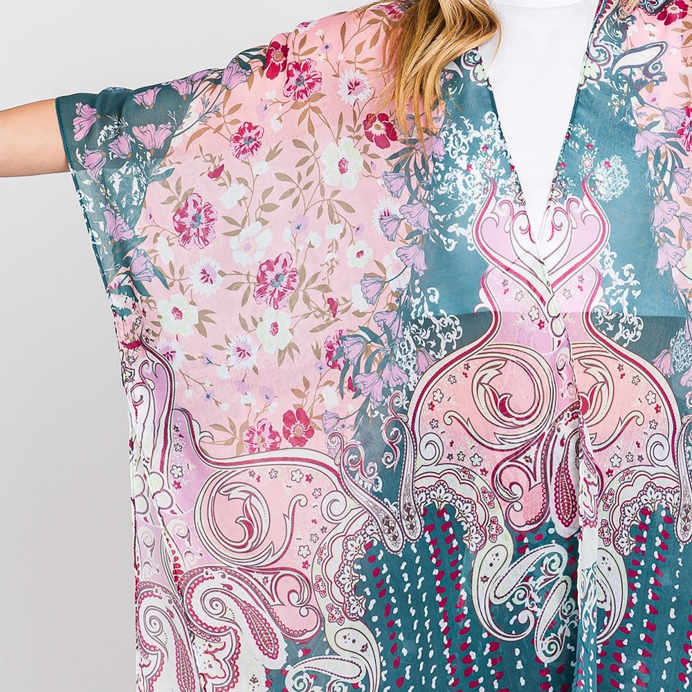 Turquoise Paisley Print Kimono