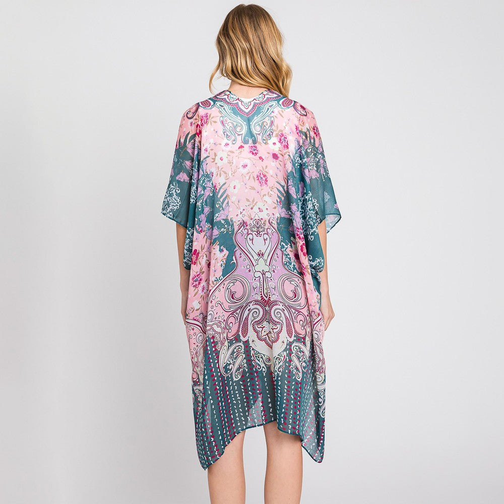 Turquoise Paisley Print Kimono