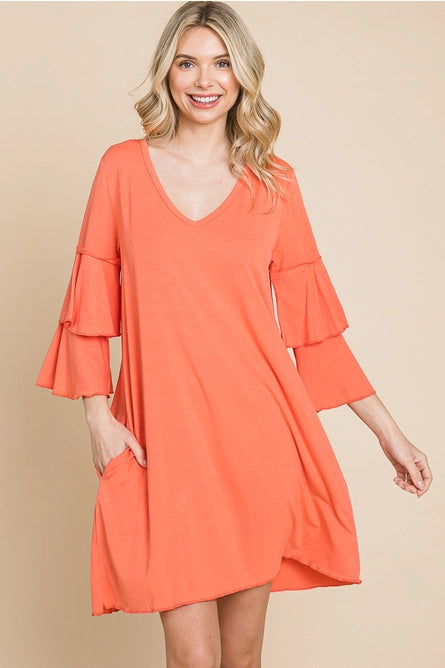 V Neck Ruffle Sleeve A Line Dress *2 COLORS*