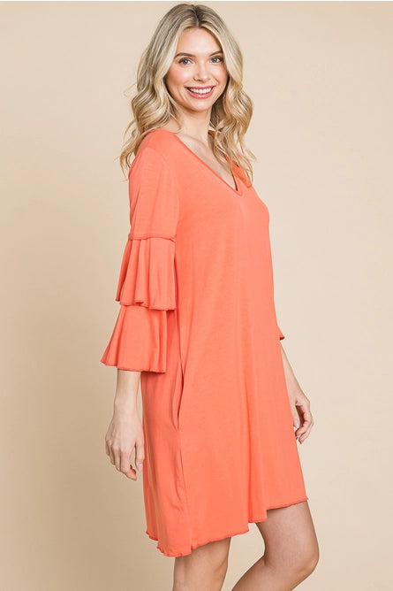 V Neck Ruffle Sleeve A Line Dress *2 COLORS*