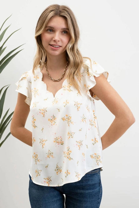 Scallop Neckline with Tulip Sleeve. *2 COLORS*