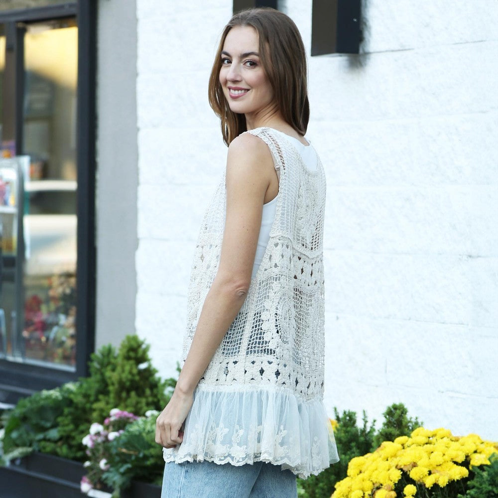 Crochet Vest with Tulle and Floral Details