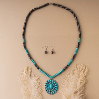 Turquoise Stone Pendant necklace set
