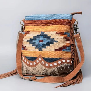Aztec Colored Canvas and Cowhide Bag