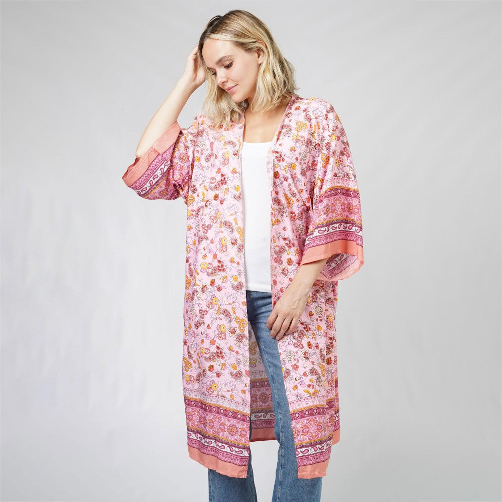 Pink and Yellow Floral Print Duster