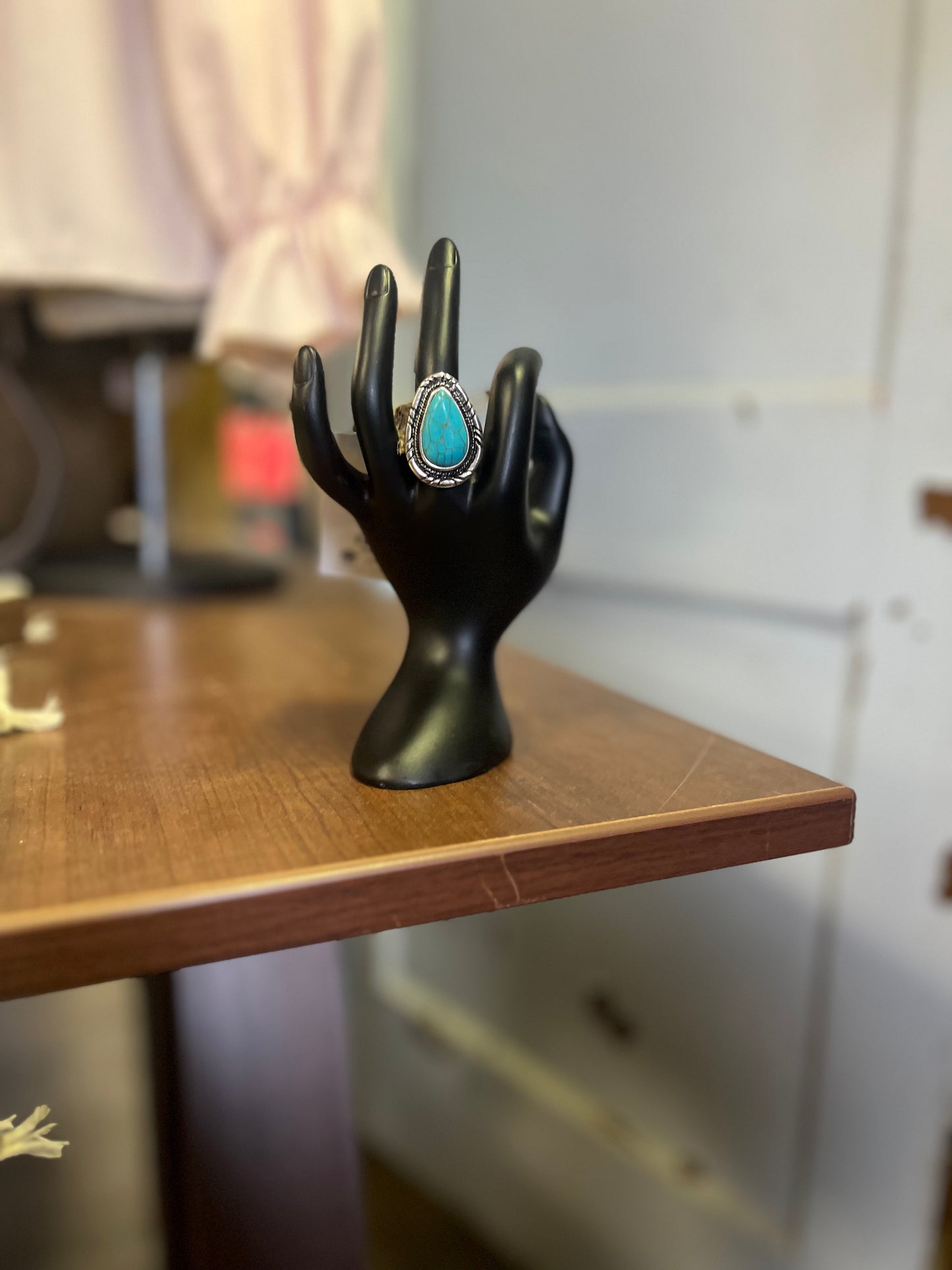 Adjustable Western Turquoise Teardrop Ring