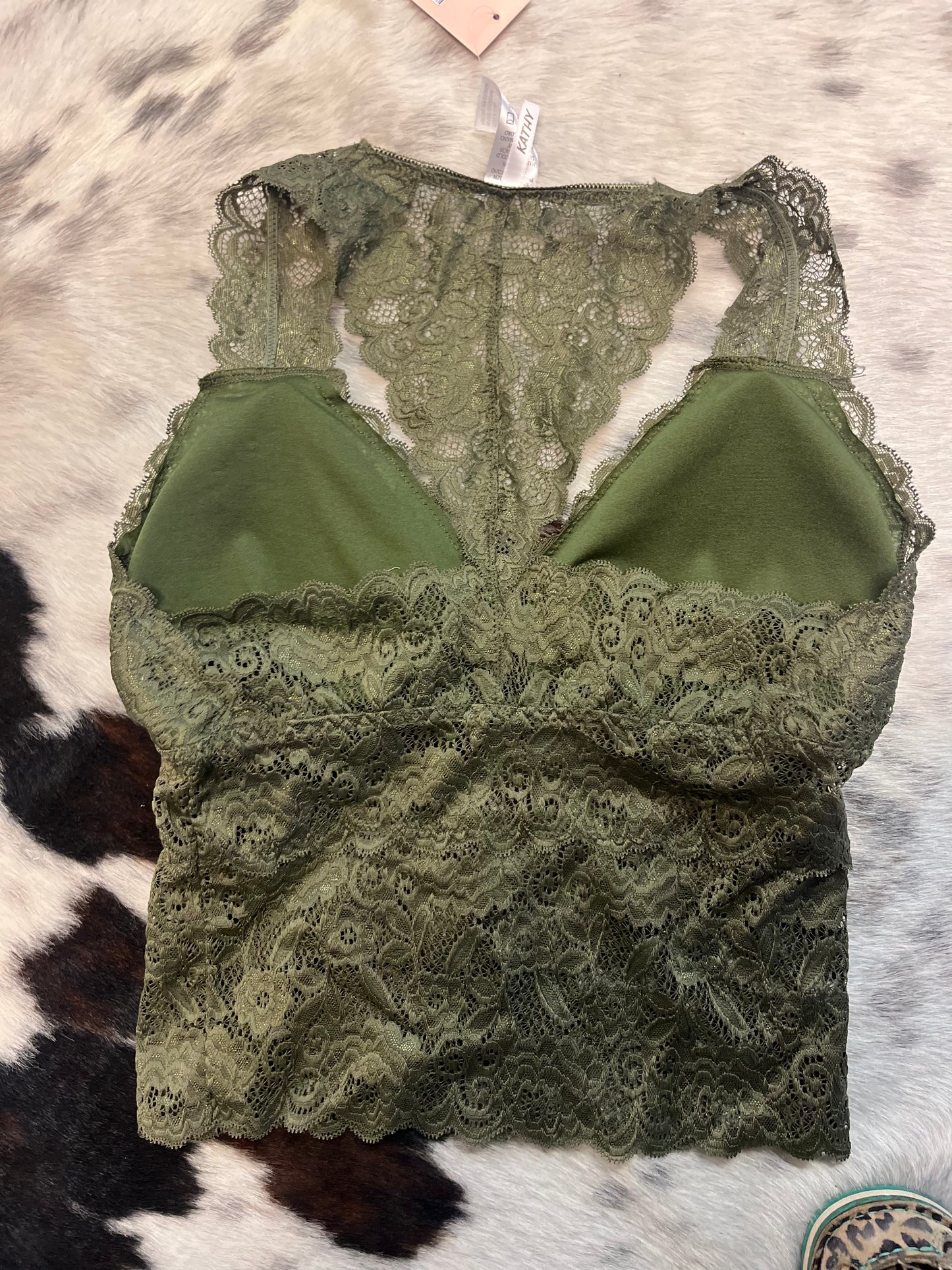 Floral Textured Padded Bralette - Olive