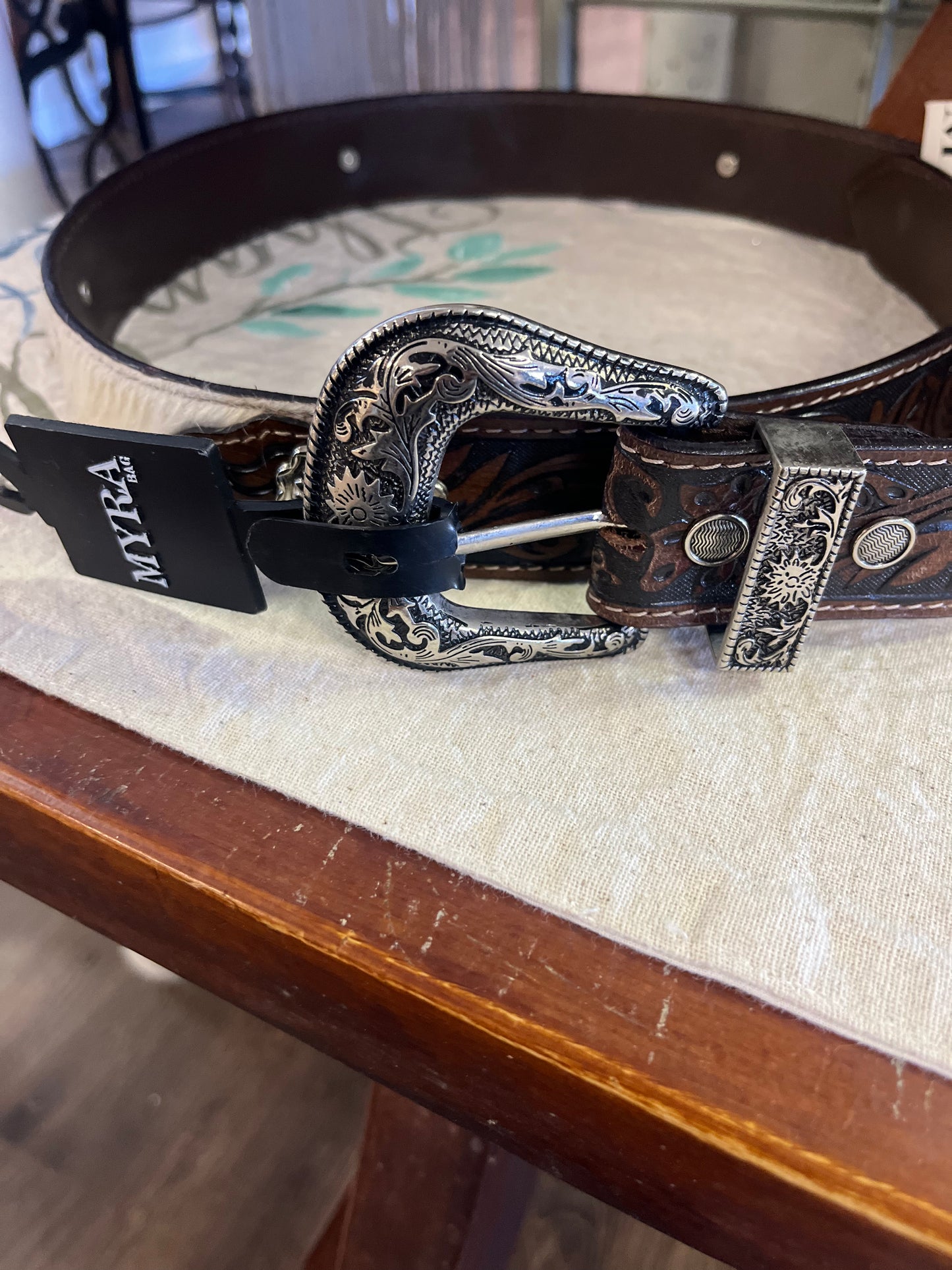 Hand Tooled Cowhide Belt
