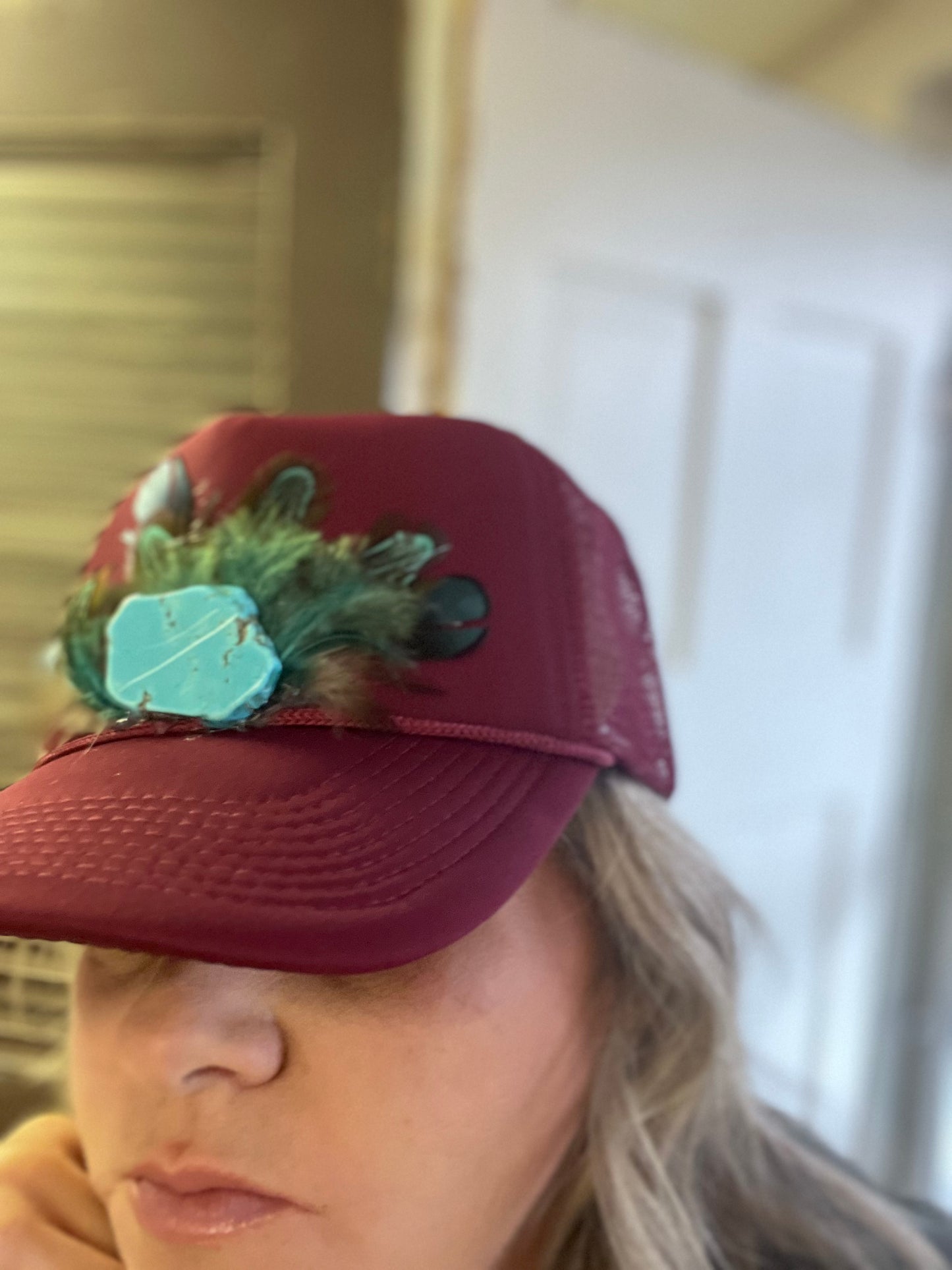 Burgundy Trucker Cap with Turquoise