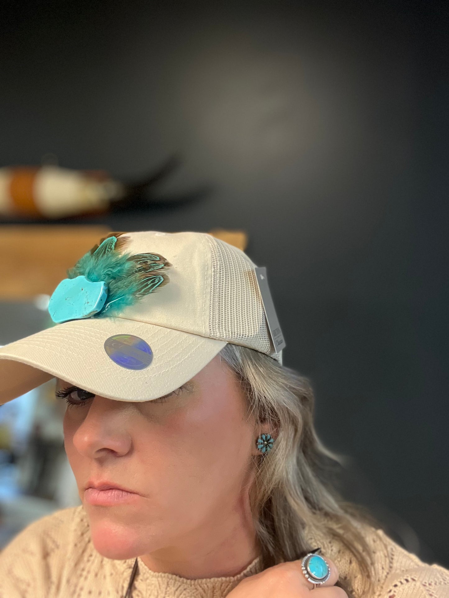 Feather Hat with Turquoise