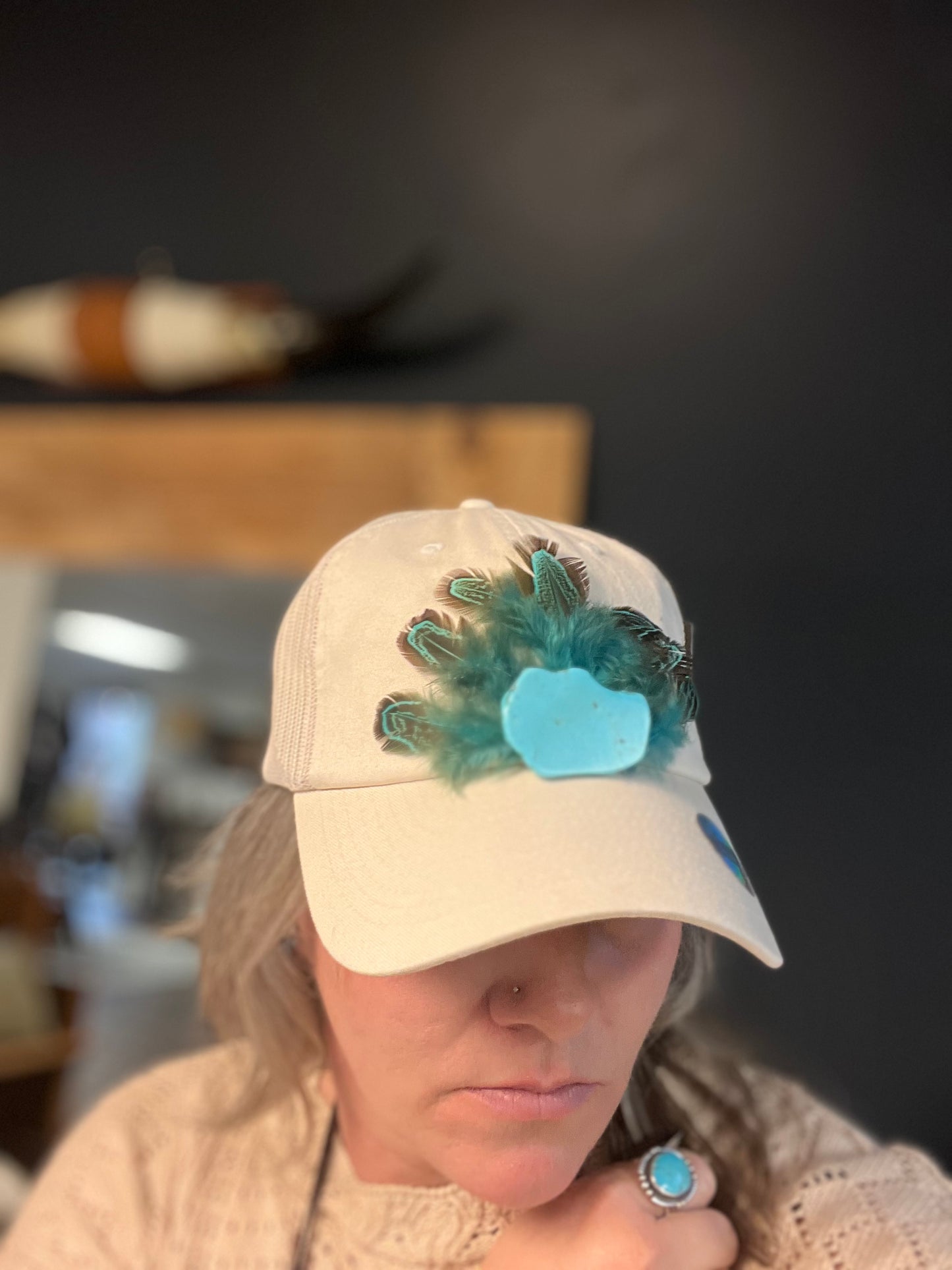Feather Hat with Turquoise