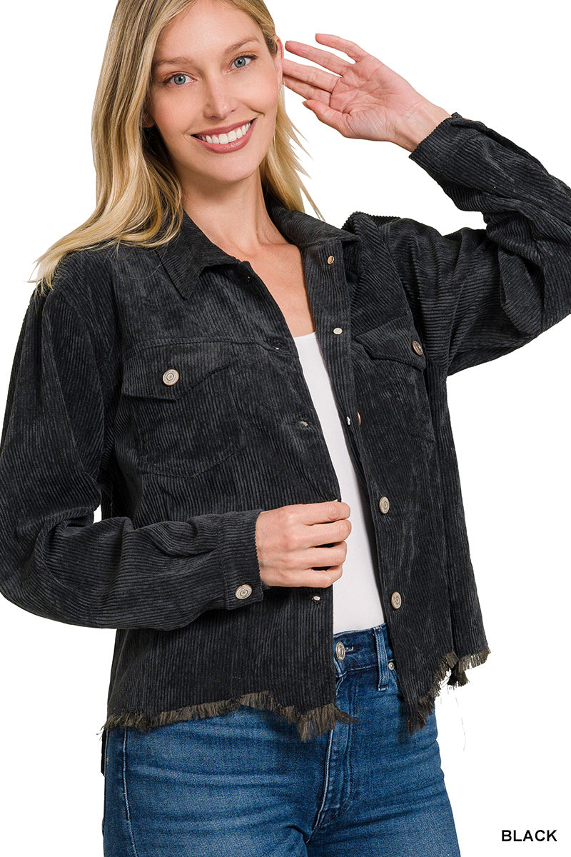 Zenana distressed Corduroy Cropped Jacket * 2 Colors available*