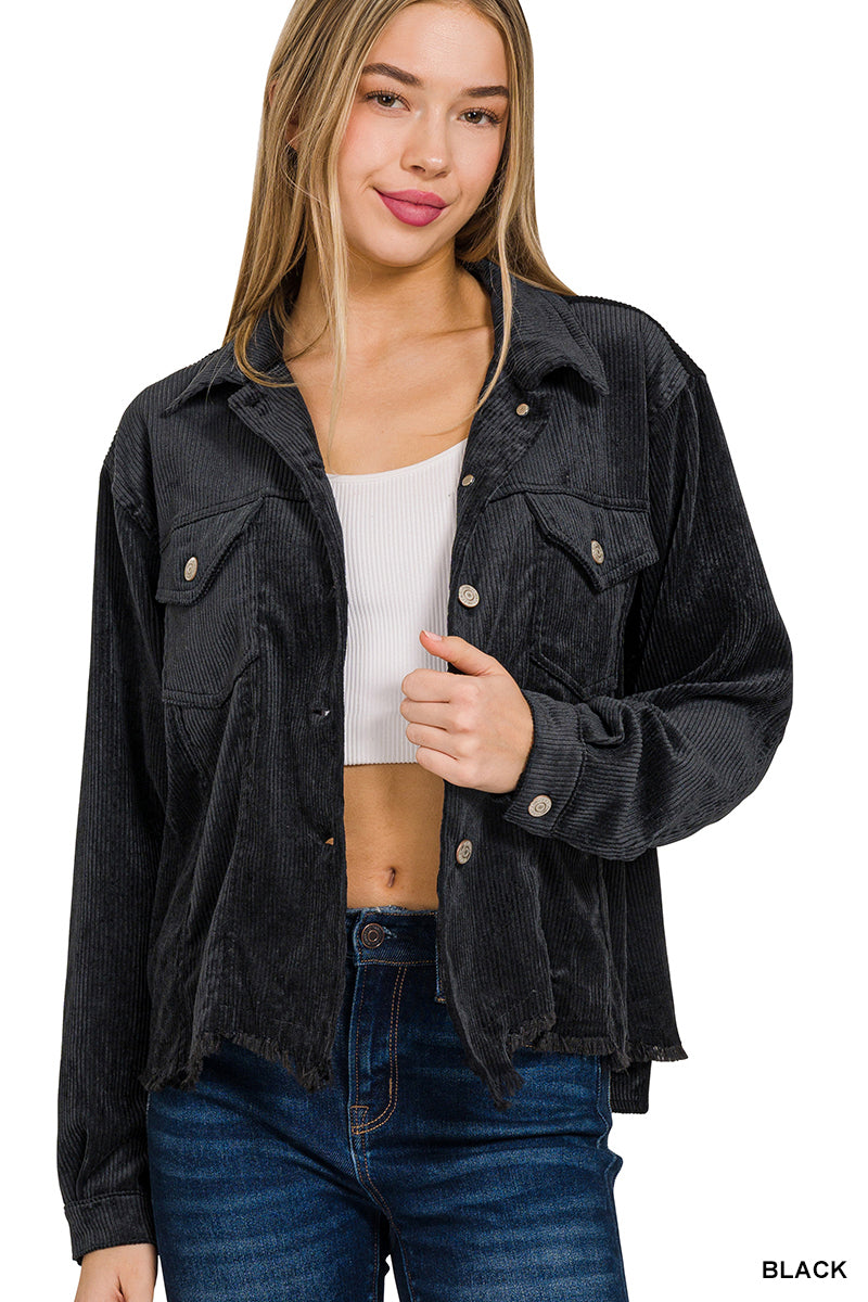 Zenana distressed Corduroy Cropped Jacket * 2 Colors available*