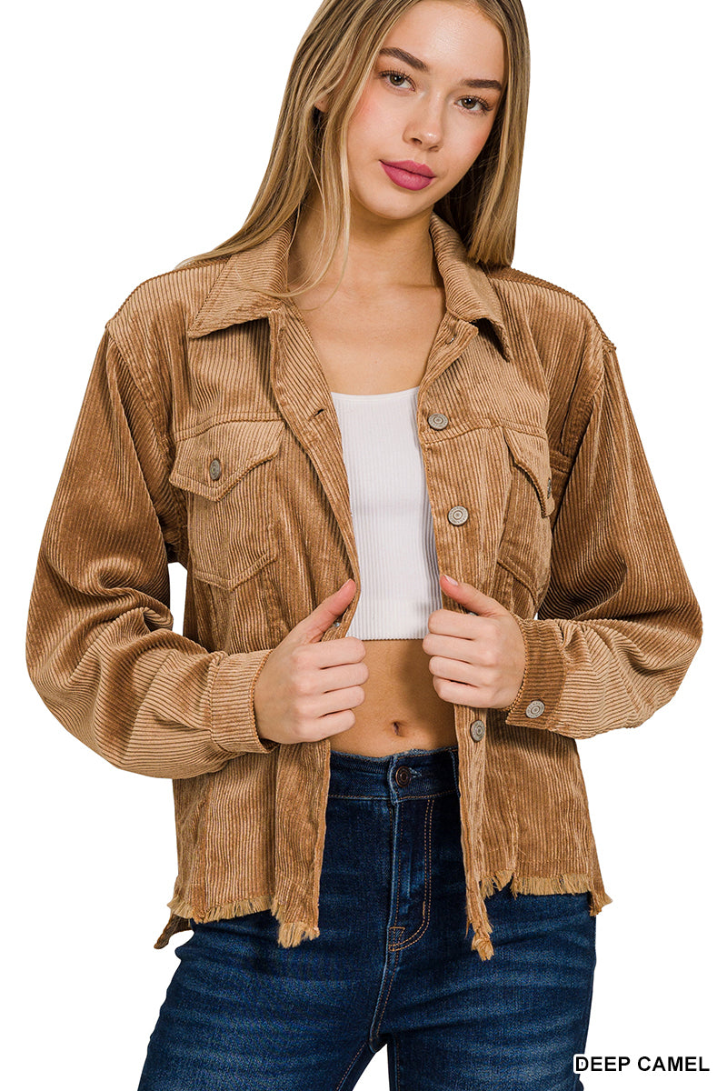 Zenana distressed Corduroy Cropped Jacket * 2 Colors available*