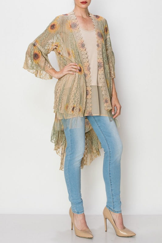ALL LACE HIGH LOW SUNFLOWER CARDIGAN