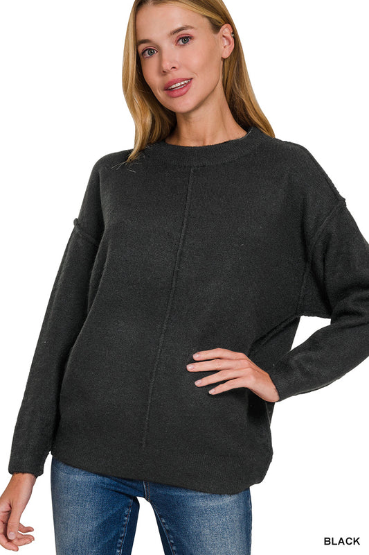 Zenana Melange Front Seam Sweater.