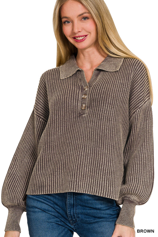 Zenana Collared Henley Sweater.  *2 Colors available*